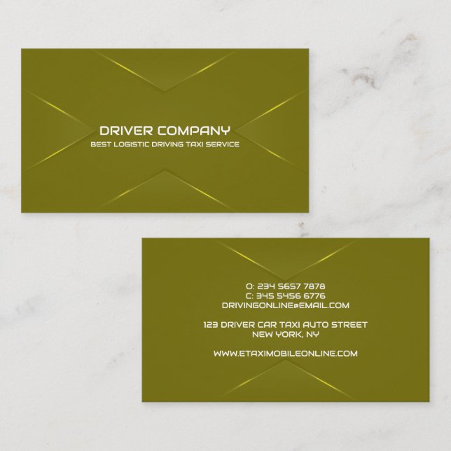 Carte De Visite Élégant conducteur de Chauffeur vert olive (Devant / Derrière)