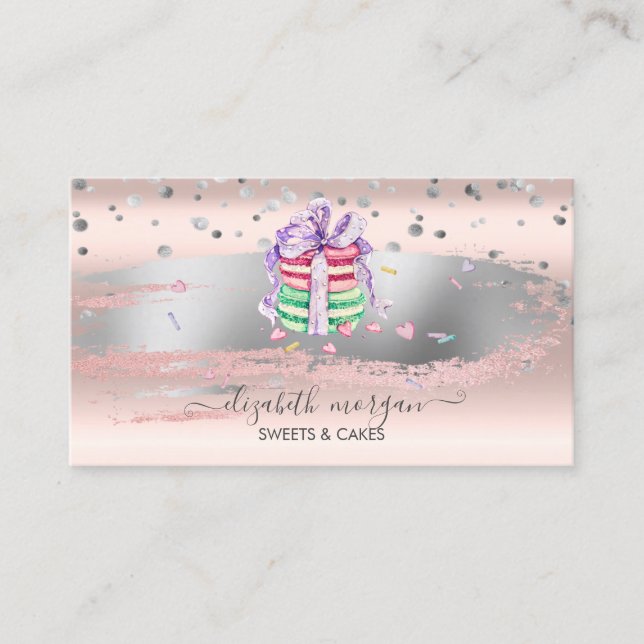 Carte De Visite Elégant Confetti, Brush Stroke, Macarons (Devant)