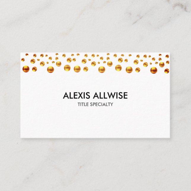 Carte De Visite Elégant Confetti d'or sur blanc (Devant)