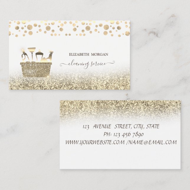 Carte De Visite Élégant Confetti Gold Parties scintillant Outils d (Devant / Derrière)