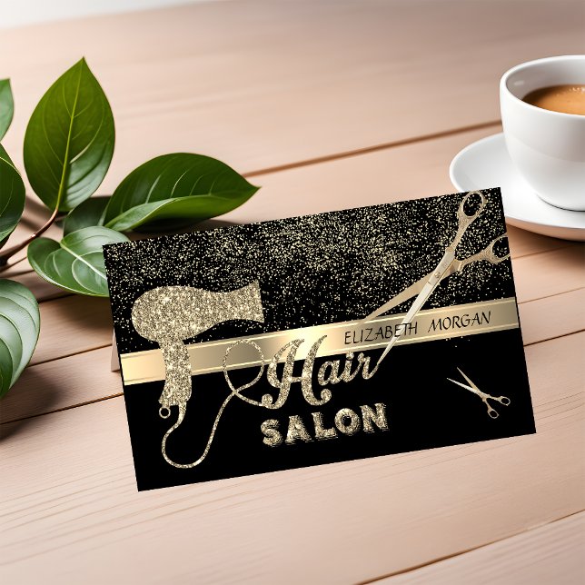 Carte De Visite Elégant Confetti Or, Ciseaux, Sèche-cheveux (Créateur téléchargé)