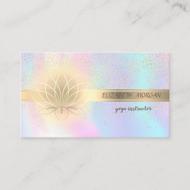 Carte De Visite Elégant Confetti Or, Lotus, Holographique (Devant)