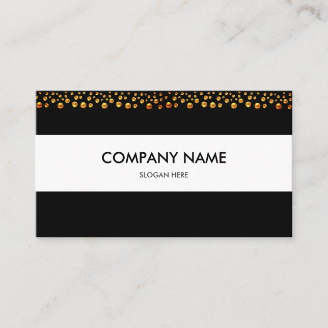 Carte De Visite Elégant Confetti Or sur Noir & Blanc (Devant)
