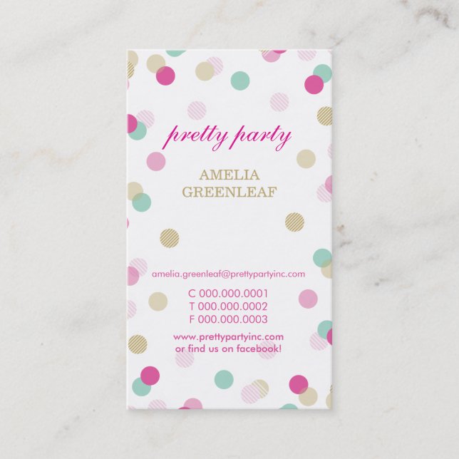 CARTE DE VISITE élégant confetti rose menthe or (Devant)