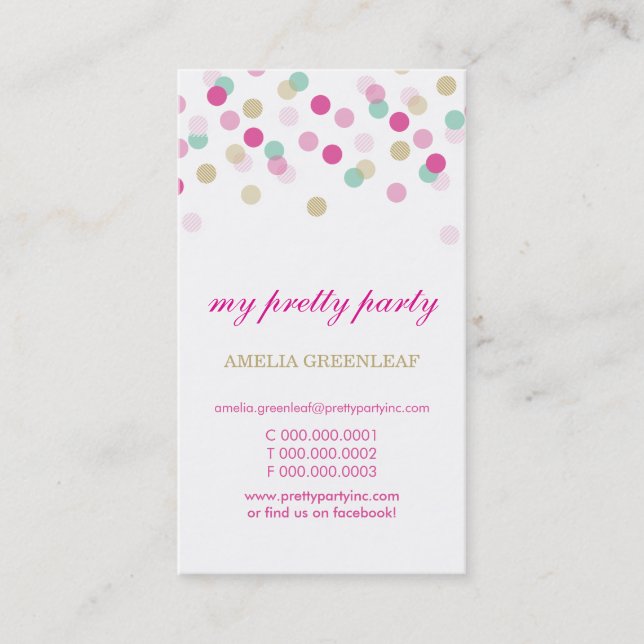 CARTE DE VISITE élégant confetti rose menthe or (Devant)