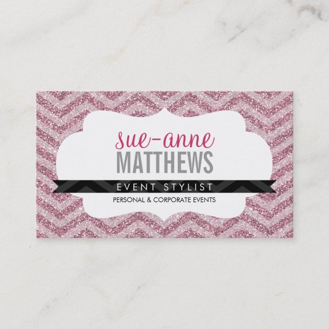 Carte De Visite ELEGANT cool chevron motif parties scintillant ros (Devant)