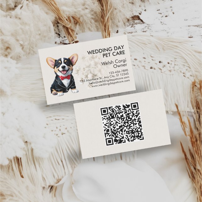 Carte De Visite Elégant Corgi Mariage Jour Pet Care (Elegant Corgi Wedding Day Pet Care Business Card)