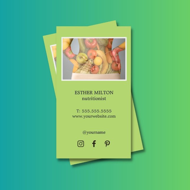 Carte De Visite Élégant corps vert nutritionniste Santé alimentair (Créateur téléchargé)