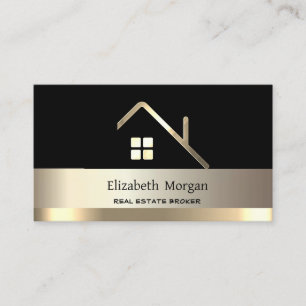 Carte De Visite Elégant courtier immobilier Maison Gold Roof Noir