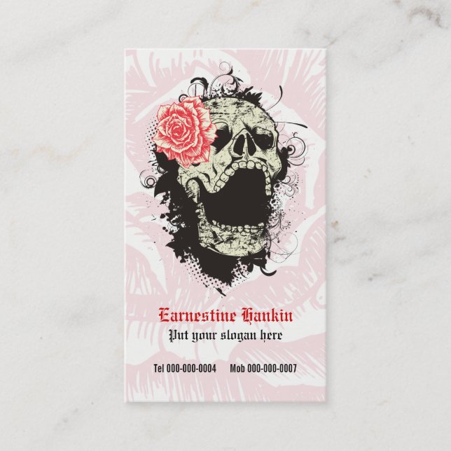 Carte De Visite Elégant crâne gothique et rose rouge personnalisé (Devant)
