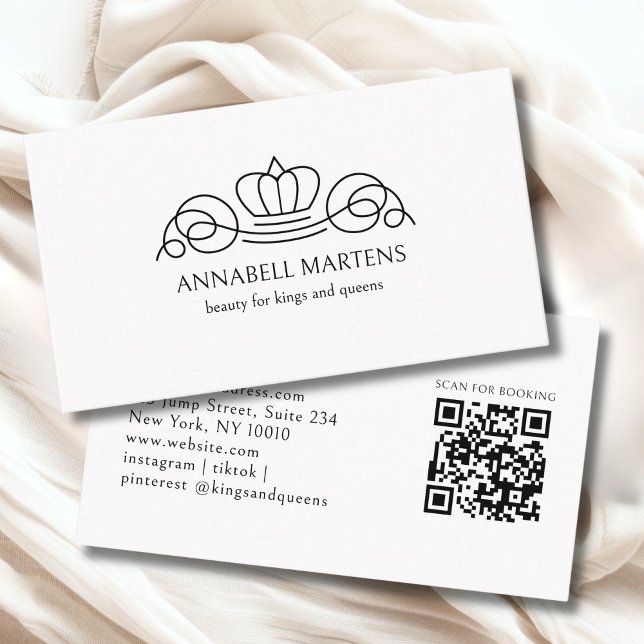 Carte De Visite Elegant Crown Salon White QR Code (Elegant Crown Salon White QR Code Business Card)