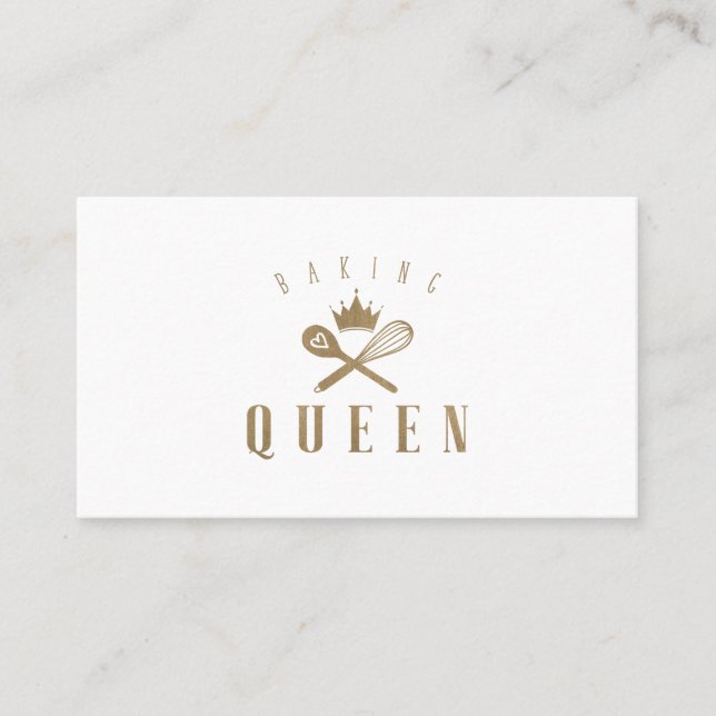 Carte De Visite Elégant Cuisson Queen Whisk & Spoon Couronne Blanc (Devant)