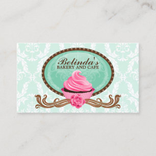 Carte De Visite Élégant Cupcake Bakery Damask