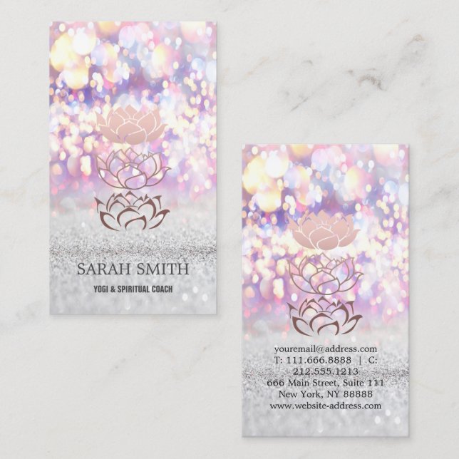 Carte De Visite Élégant Cute Elegant Bokeh Diamonds Lotus (Devant / Derrière)