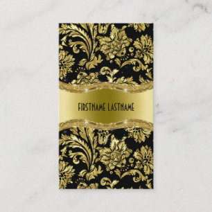Carte De Visite Élégant Damas Vintage Noir Et Or