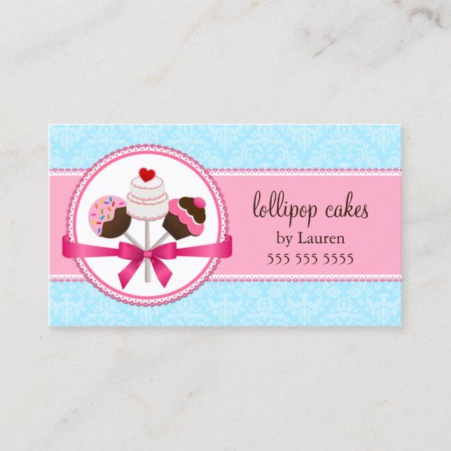 Carte De Visite Élégant Damask Cake Pops Baker (Devant)