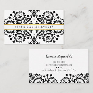 Carte De Visite ELEGANT DAMASK vintage motif or noir blanc