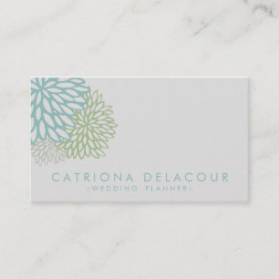Carte de visite élégant de fleurs bleues et vert