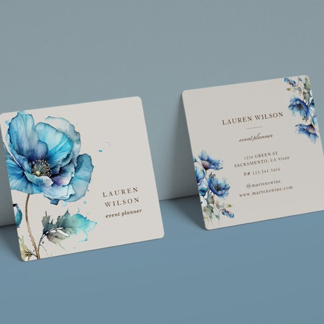 Carte de visite élégant de la fleur de pavot bleu (Créateur téléchargé)