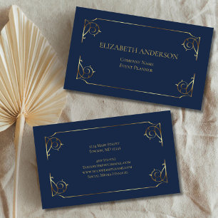 Carte De Visite Élégant Défilement Bleu Or Minimal