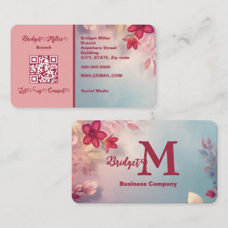Carte De Visite Élégant Dégradé Floral Rose Bleu QR Entreprise