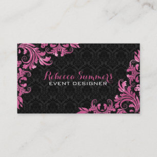 Carte De Visite Élégant dentelle en métal rose noir Damas