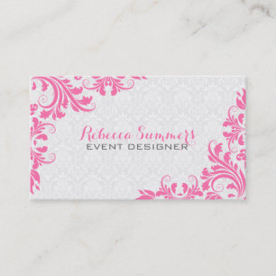 Carte De Visite Élégant dentelle rose blanc Damas