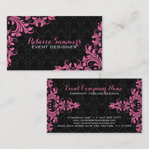 Carte De Visite Élégant dentelle rose noir Damas