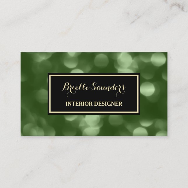 Carte De Visite Elégant Design d'intérieur Vert glamour Luxe Bokeh (Devant)