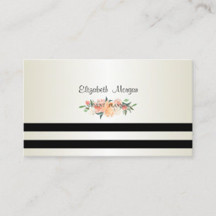 Carte De Visite Élégant Design Moderne, Rayé, Fleurs