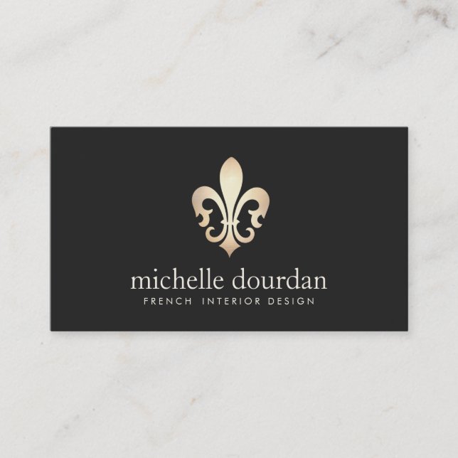 Carte De Visite Élégant designer d'intérieur français Gold Fleur D (Devant)