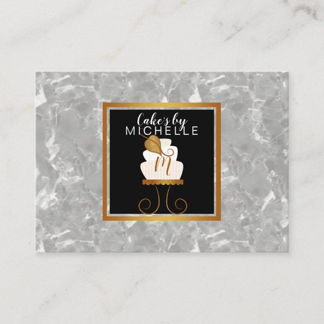 Carte de visite élégant d'or/gâteau blanc de noir (Devant)