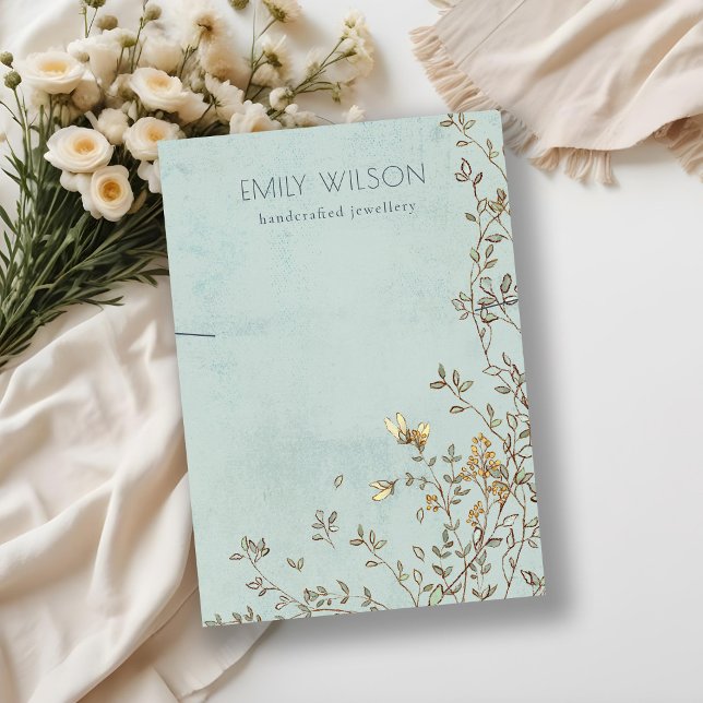 Carte De Visite Elégant Dusky Floral Vine Aqua Collier Affichage (Créateur téléchargé)