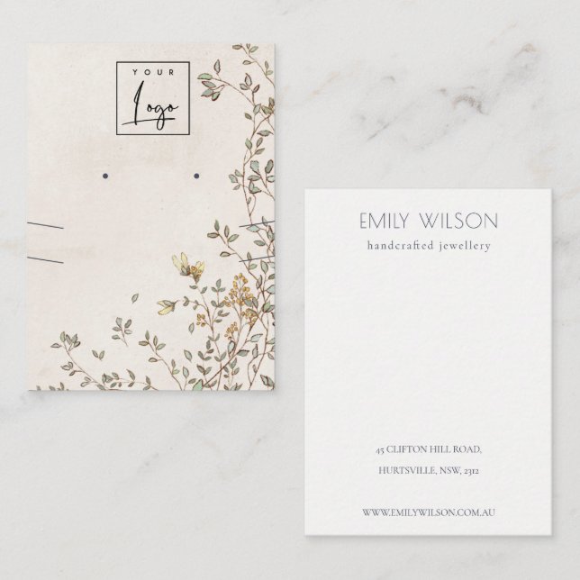 Carte De Visite Élégant Dusky Floral Vine Logo Élevant Collier (Devant / Derrière)