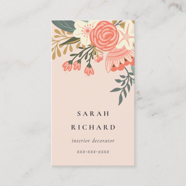 Carte De Visite Élégant Dusky Orange Blush Rose Ambrosia Floral (Devant)