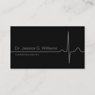 Carte De Visite Elégant ECG onde stylisé cardiologue noir