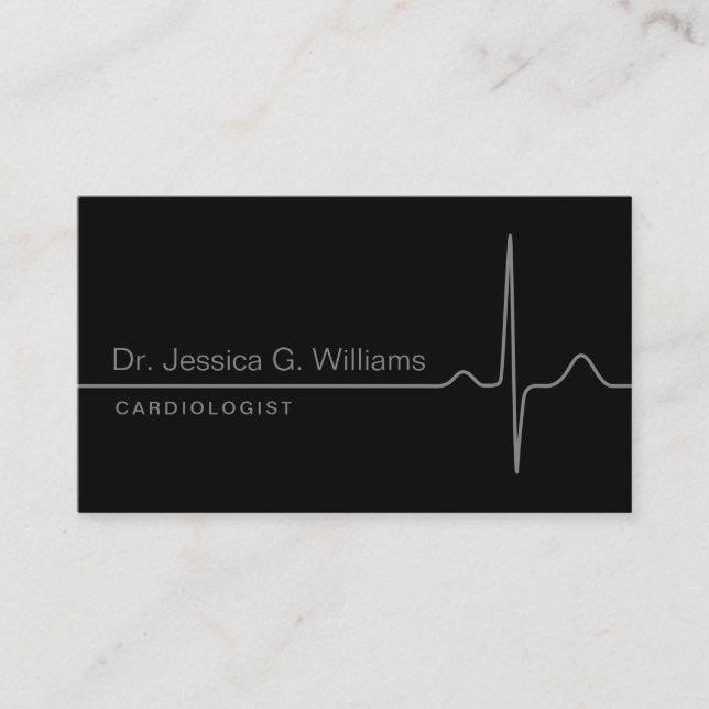 Carte De Visite Elégant ECG onde stylisé cardiologue noir (Devant)