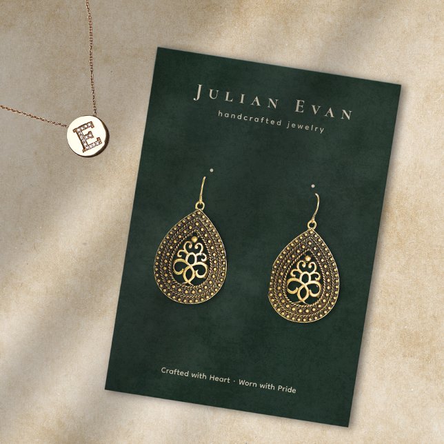 Carte De Visite Élégant écrin vert émeraude (Elegant Emerald Green Jewelry Earring Display Business Card)