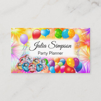 Carte De Visite Élégant, Élégant, Ballons Colorés, Feu d'artifice