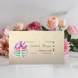Carte De Visite Élégant, Élégant, Cadre Doré, Confettis, Macarons