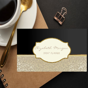 Carte De Visite Élégant  Élégant Chic,Damask,Noir,Cadre