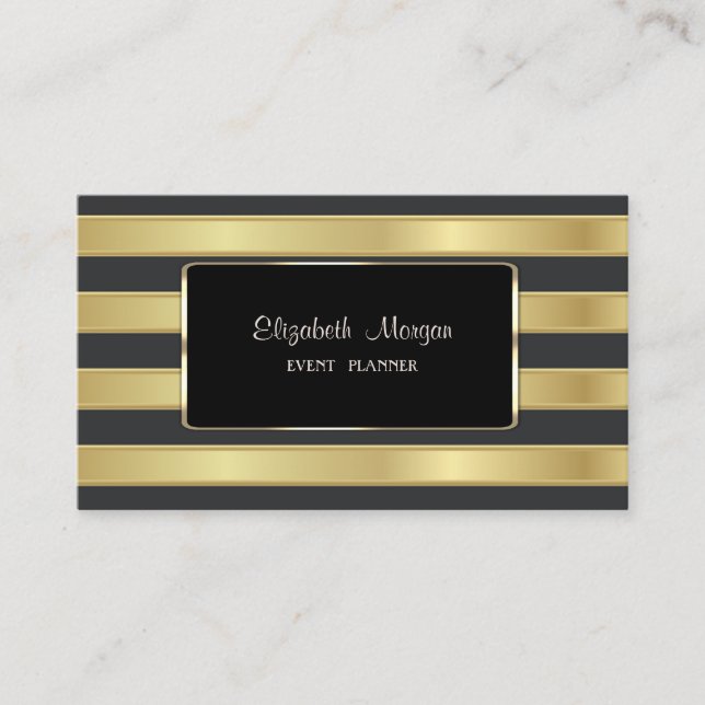 Carte De Visite Élégant, Élégant, Gratté Or, Cadre Noir (Devant)