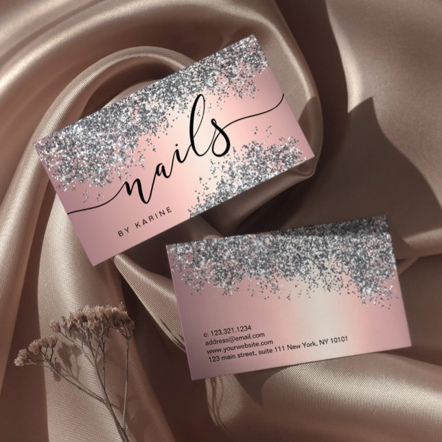 Carte De Visite Elégant élégant parties scintillant argent clous m (Créateur téléchargé)
