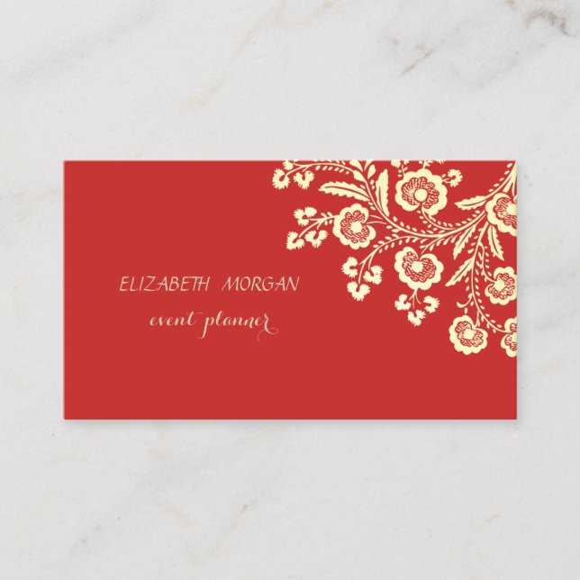 Carte De Visite Élégant élégant, Rouge, Dentelle (Devant)