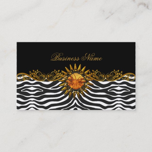 Carte De Visite Élégant Elite Classy Black Gold Zebra Animal (Devant)