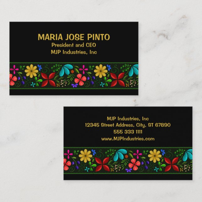 Carte De Visite Élégant employé floral latino-américain Folk (Devant / Derrière)