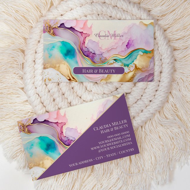 Carte De Visite Élégant encre liquide de marbre Monogram (feminine agate sparkle elegant business card)