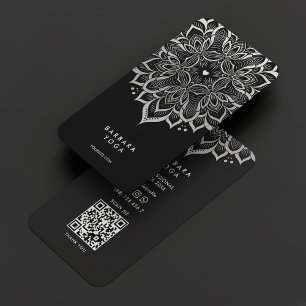 Carte De Visite Élégant entraîneur spirituel Mandala Black Silver 