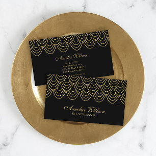 Carte De Visite Élégant événement Black Faux Gold Motif géom