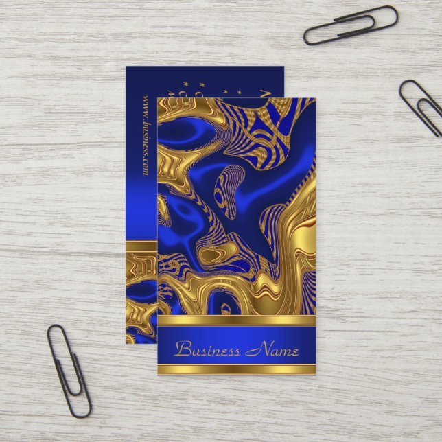 Carte de visite Elegant Exotic Blue Gold Abstrait  (Devant/Arrière en situation)
